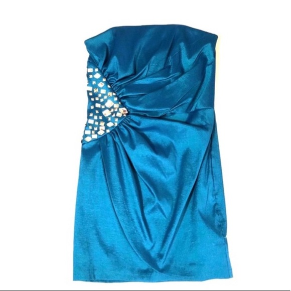 Caché Strapless Teal Cocktail Dress size Small - Picture 3 of 11
